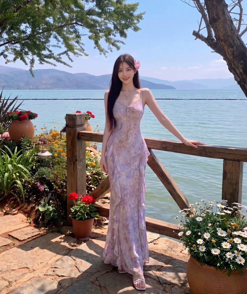 流花人鱼 法式油画晕染碎花连衣裙 Flowing Floral Mermaid French Oil-Paint Floral Dress