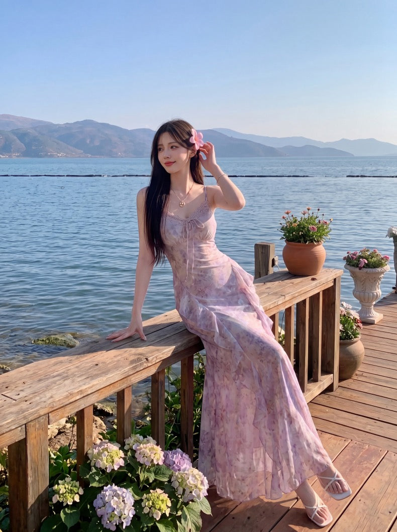 流花人鱼 法式油画晕染碎花连衣裙 Flowing Floral Mermaid French Oil-Paint Floral Dress