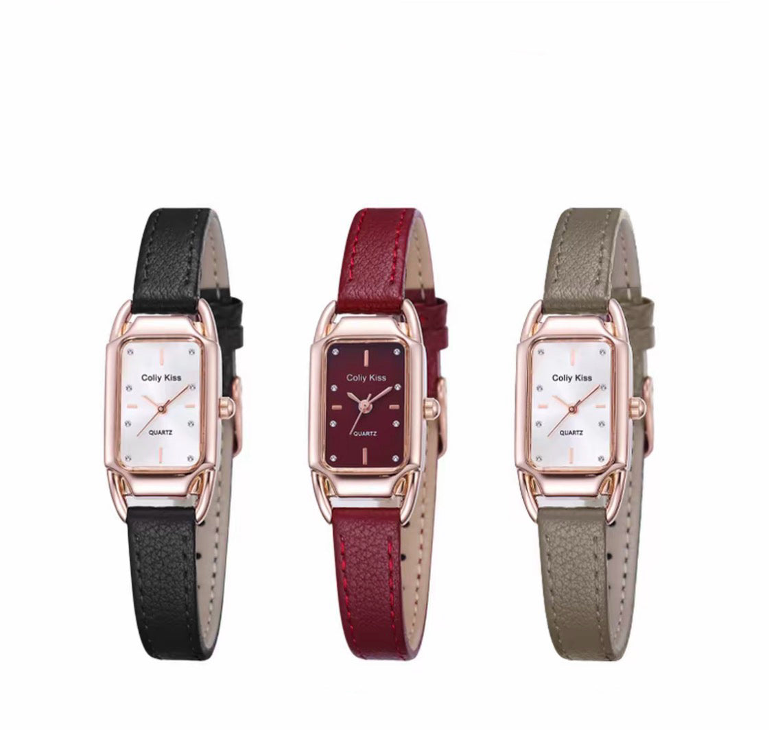 红韵小方 安哥拉红精致方形真皮防水腕表 Red Charm Petite Square Angora Red Genuine Leather Waterproof Watch