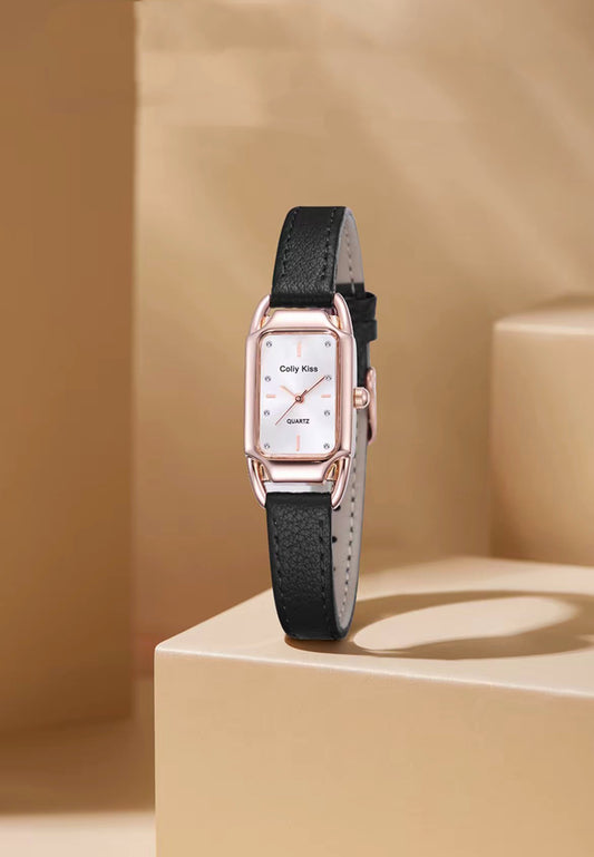 红韵小方 安哥拉红精致方形真皮防水腕表 Red Charm Petite Square Angora Red Genuine Leather Waterproof Watch