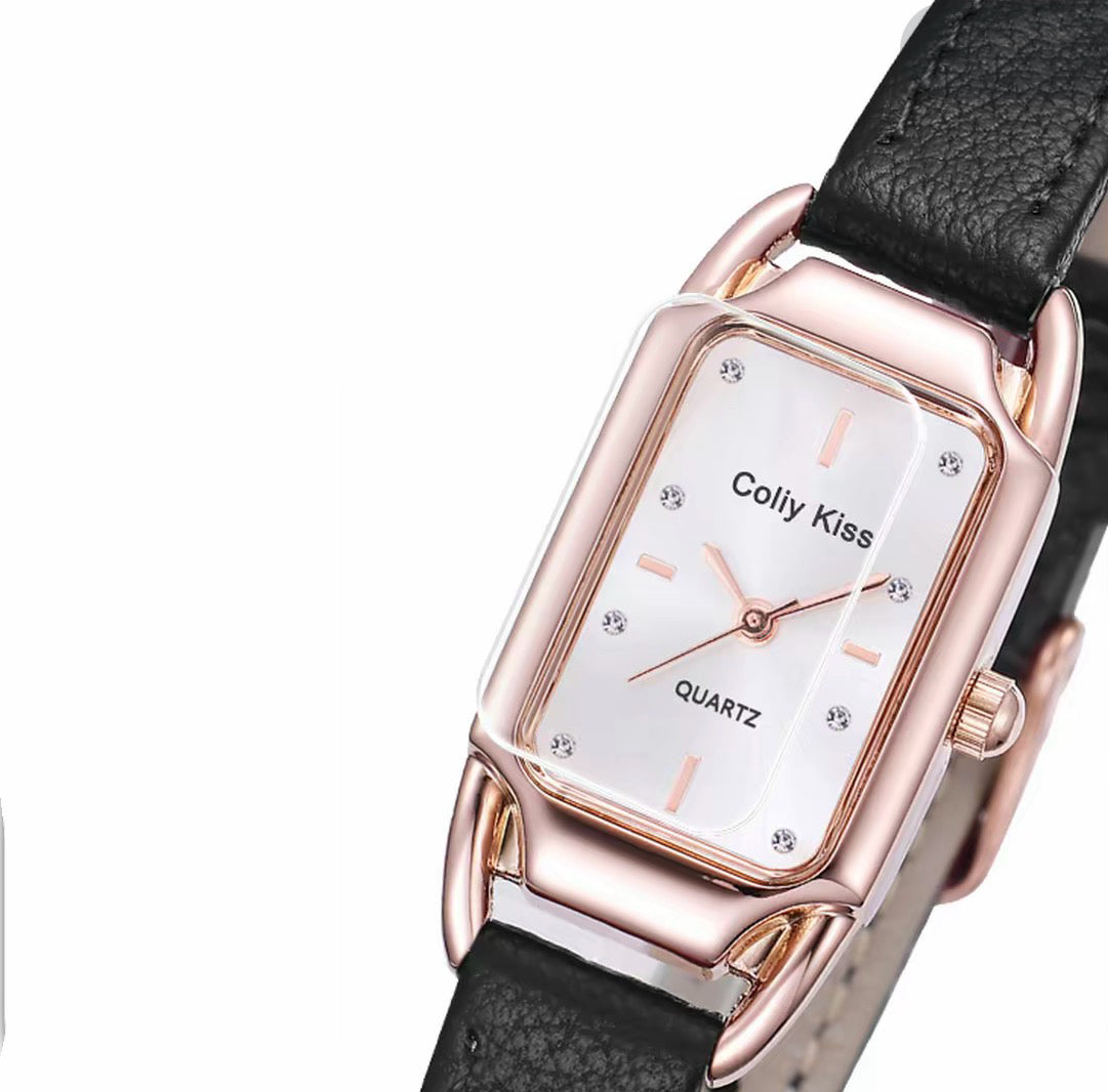 红韵小方 安哥拉红精致方形真皮防水腕表 Red Charm Petite Square Angora Red Genuine Leather Waterproof Watch