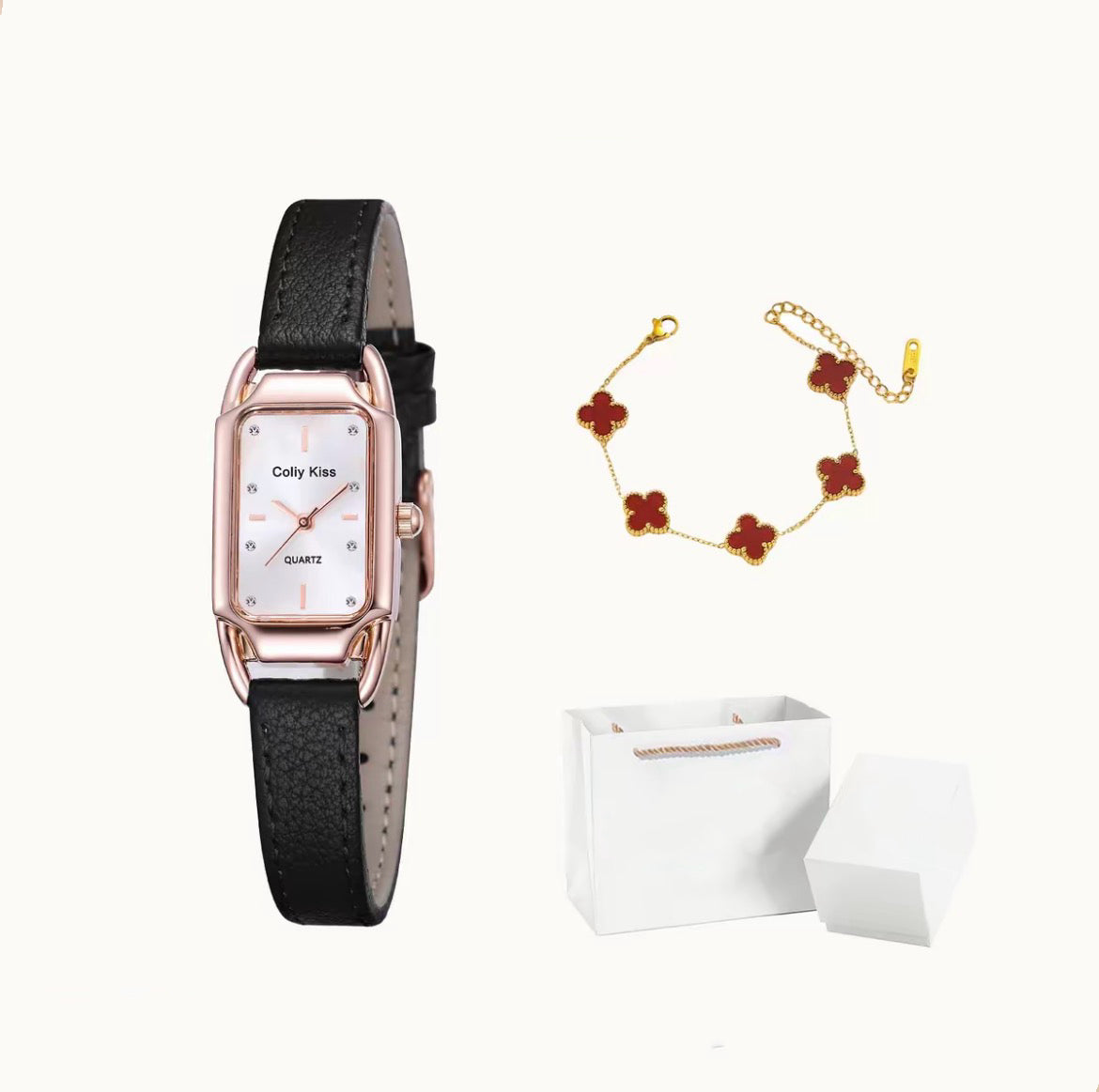 红韵小方 安哥拉红精致方形真皮防水腕表 Red Charm Petite Square Angora Red Genuine Leather Waterproof Watch