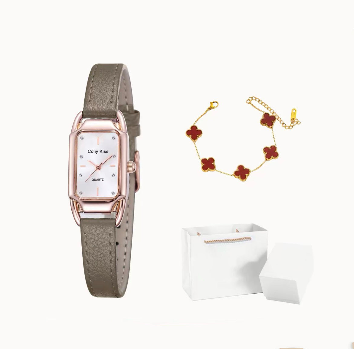 红韵小方 安哥拉红精致方形真皮防水腕表 Red Charm Petite Square Angora Red Genuine Leather Waterproof Watch