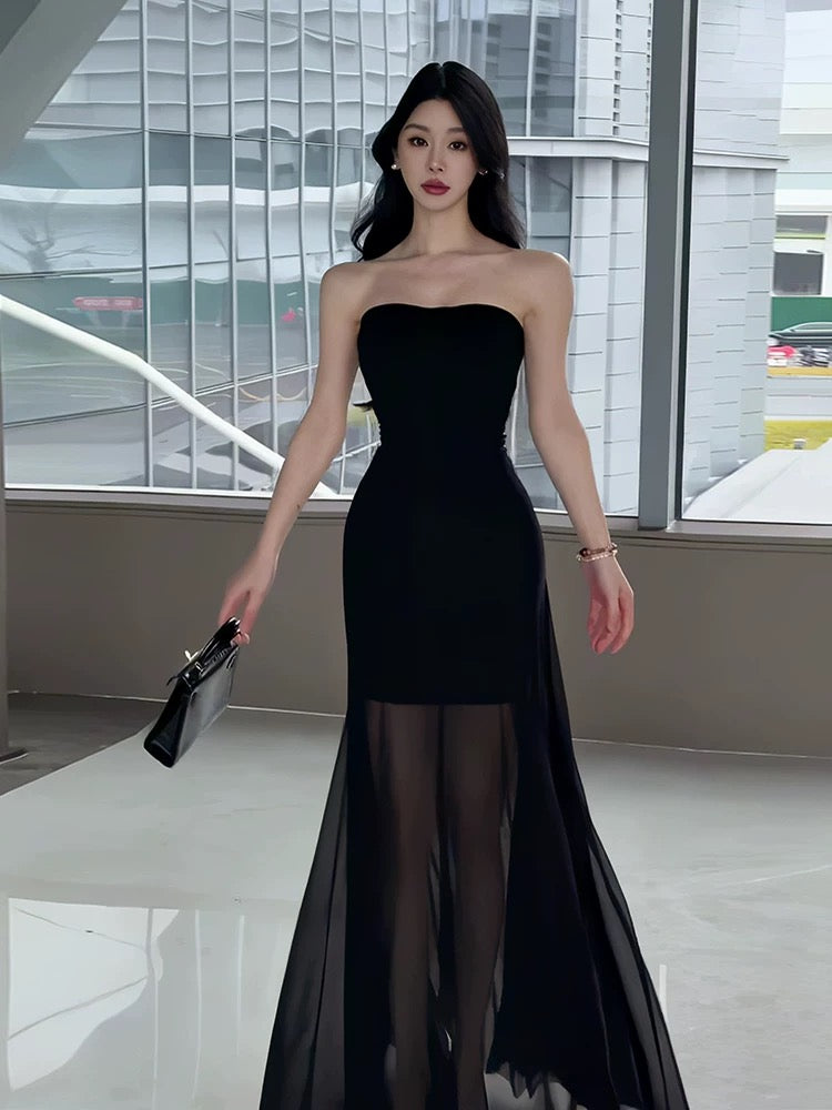 姐的主场 抹胸一字肩网纱性感连衣裙 Queen of the Night – Strapless Off-Shoulder Mesh Sexy Dress