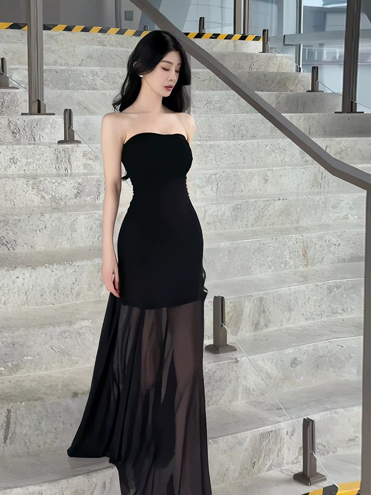 姐的主场 抹胸一字肩网纱性感连衣裙 Queen of the Night – Strapless Off-Shoulder Mesh Sexy Dress