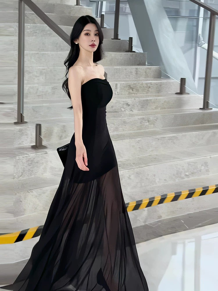 姐的主场 抹胸一字肩网纱性感连衣裙 Queen of the Night – Strapless Off-Shoulder Mesh Sexy Dress