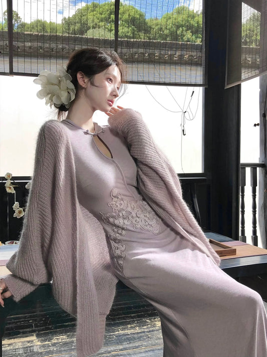 瓷生花 新中式复古盘扣开衫与旗袍连衣裙 Porcelain Blossom New Chinese-Style Vintage Frog-Button Cardigan and Qipao Dress