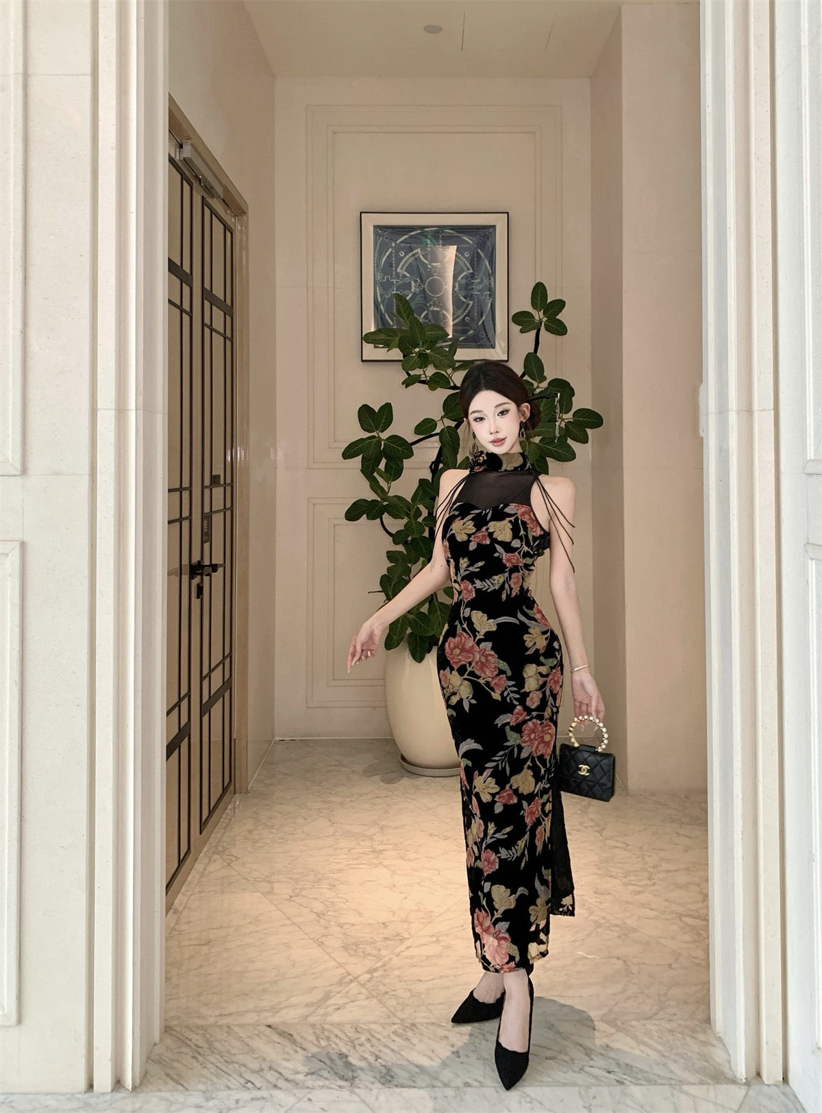 风吟玉裳 Jade Whisper · Sculpted Floral Fringe Qipao Dress