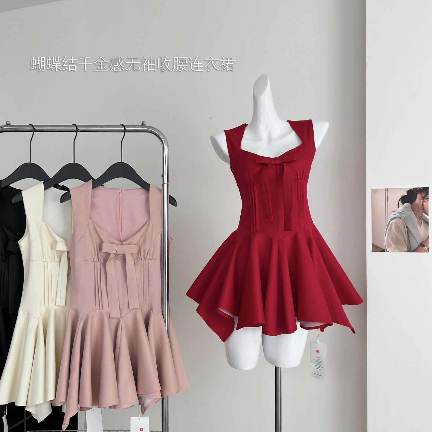 谜笛公主裙 甜美蝴蝶结收腰大裙摆连衣裙  英文翻译  MIDI Princess Dress with Sweet Bow Waist and Full Skirt
