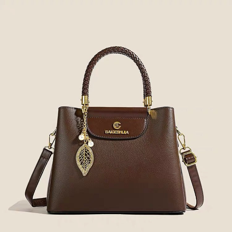 Braided Handle Trapeze Bag with Leaf Charm