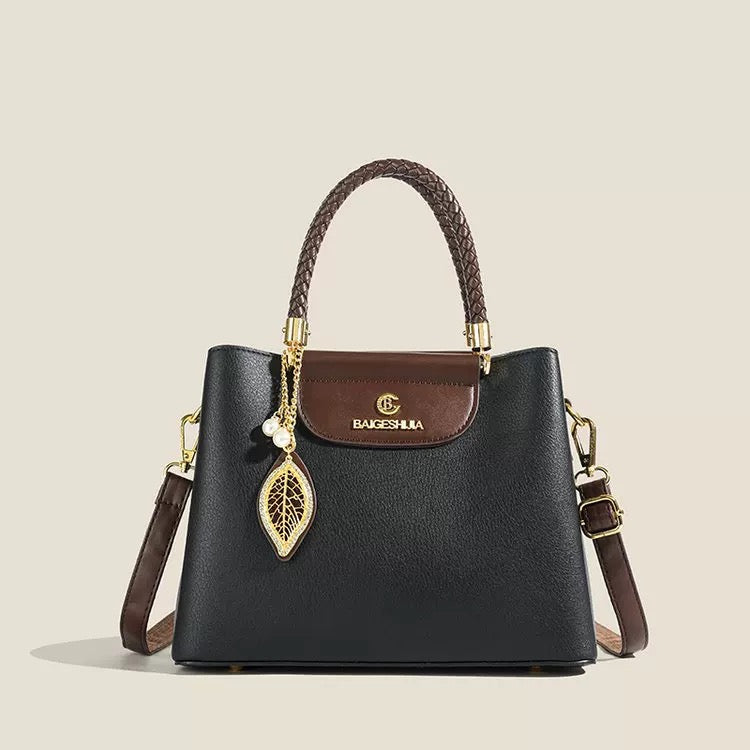 Braided Handle Trapeze Bag with Leaf Charm