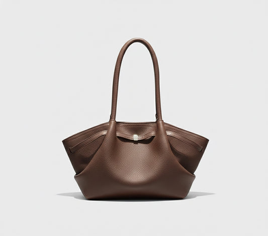 Ruched Large Underarm Tote Bag - Brown