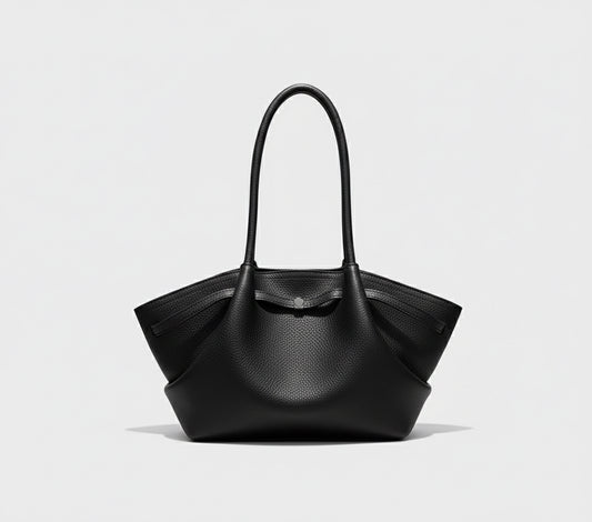 Ruched Large Underarm Tote Bag - Black