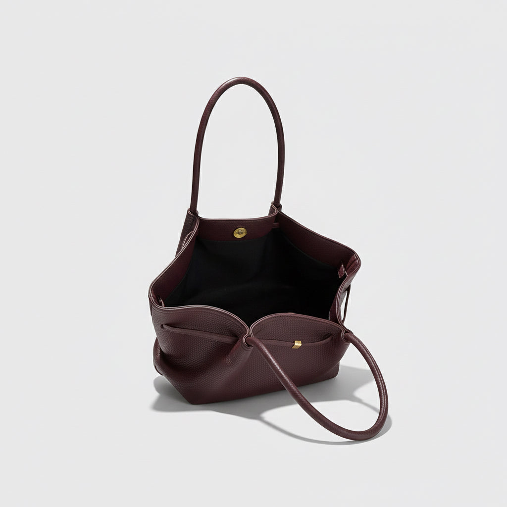 Ruched Large Underarm Tote Bag - Brown