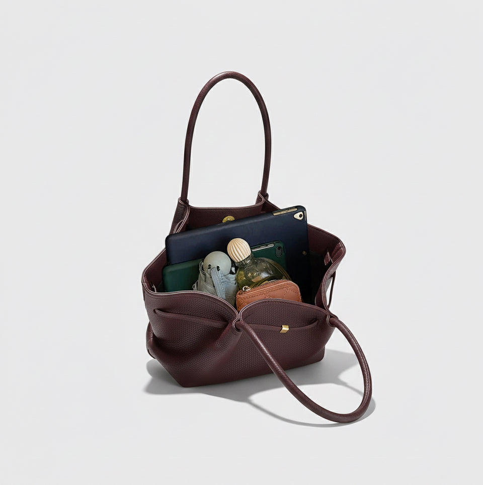 Ruched Large Underarm Tote Bag - Brown