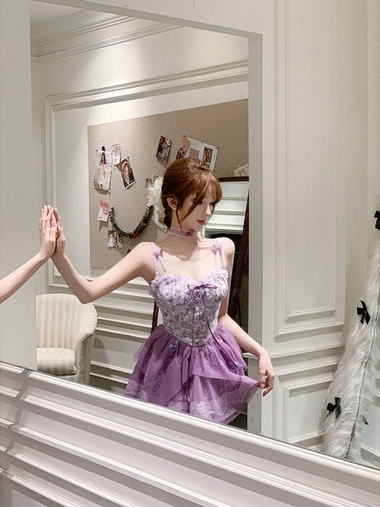 紫苑蝶 Aster Butterfly Summer New Pure Desire Style Slimming Camisole Dress