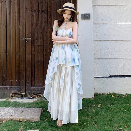 雅韵贝拉 Elegant Belle Floral Cami Dress Beach Vacation Maxi Skirt for Summer