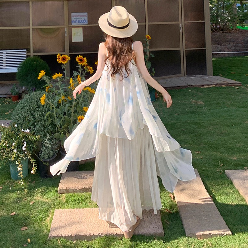 雅韵贝拉 Elegant Belle Floral Cami Dress Beach Vacation Maxi Skirt for Summer