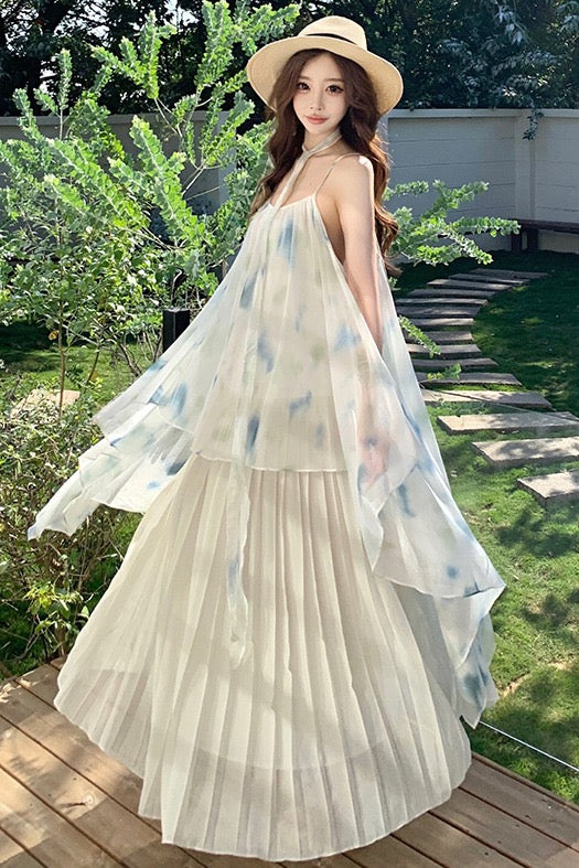 雅韵贝拉 Elegant Belle Floral Cami Dress Beach Vacation Maxi Skirt for Summer