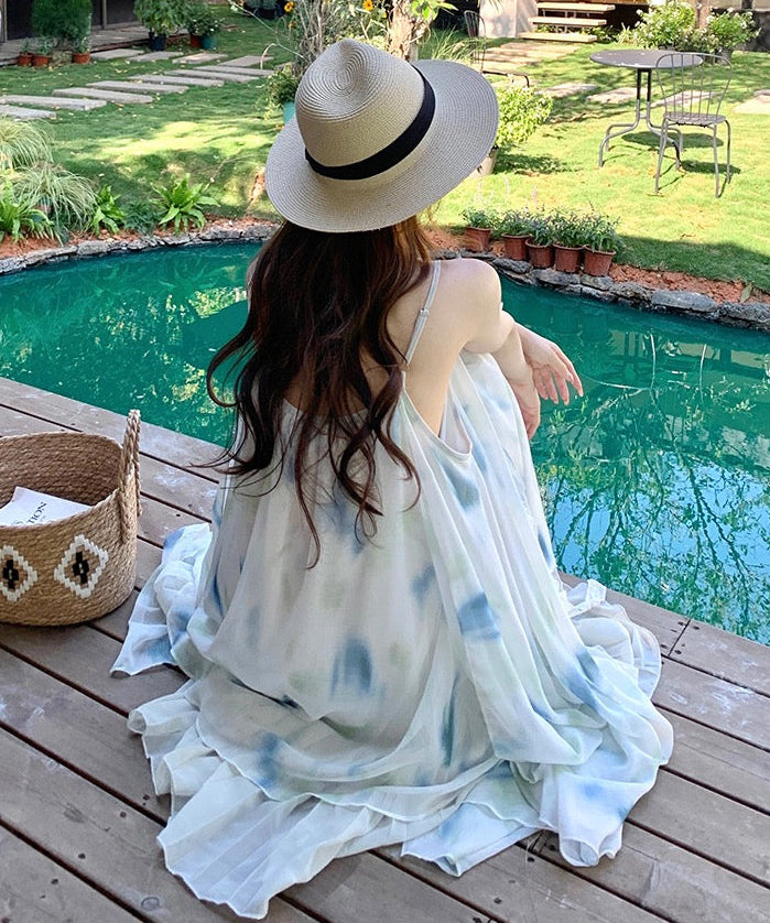 雅韵贝拉 Elegant Belle Floral Cami Dress Beach Vacation Maxi Skirt for Summer