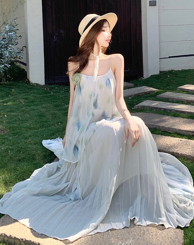 雅韵贝拉 Elegant Belle Floral Cami Dress Beach Vacation Maxi Skirt for Summer