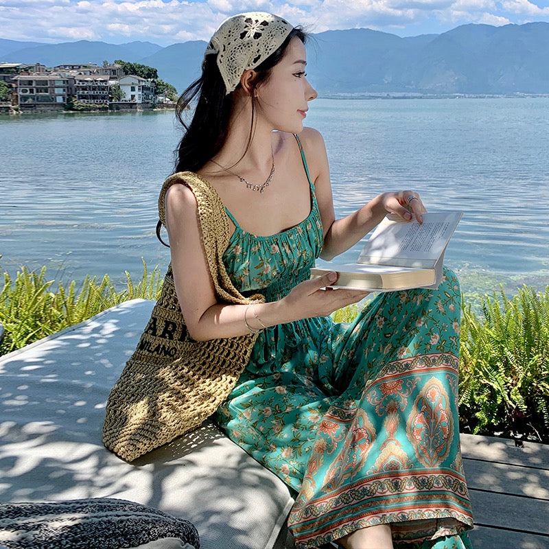 自由旷野 Free Wilderness Floral Cami Top & Elastic High-Waist Wide-Leg Pants Set