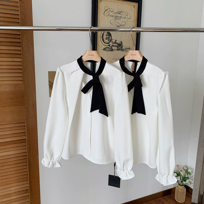 赫本早晨 黑白衬衫高腰短裤气质套装 Hepburn morning style: black and white shirt with high-waisted shorts set