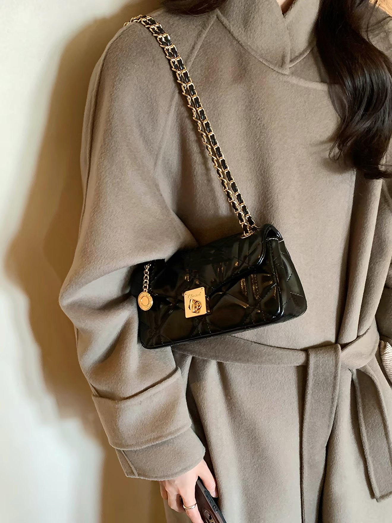 Sweet Cool Black-Pink Quilted Chain Shoulder Bag