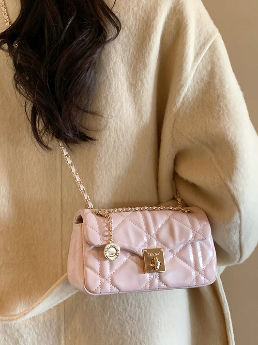 Sweet Cool Black-Pink Quilted Chain Shoulder Bag