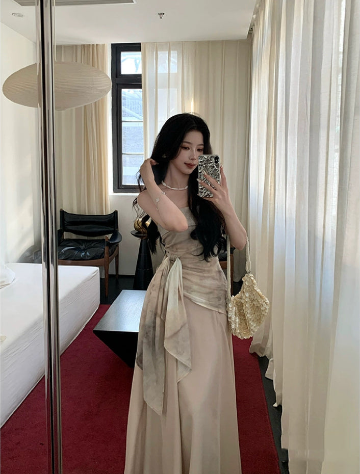 米兰假日 一字肩抹胸上衣阔腿裤套装  Milan Holiday – Off-Shoulder Bustier Top and Wide-Leg Pants Set
