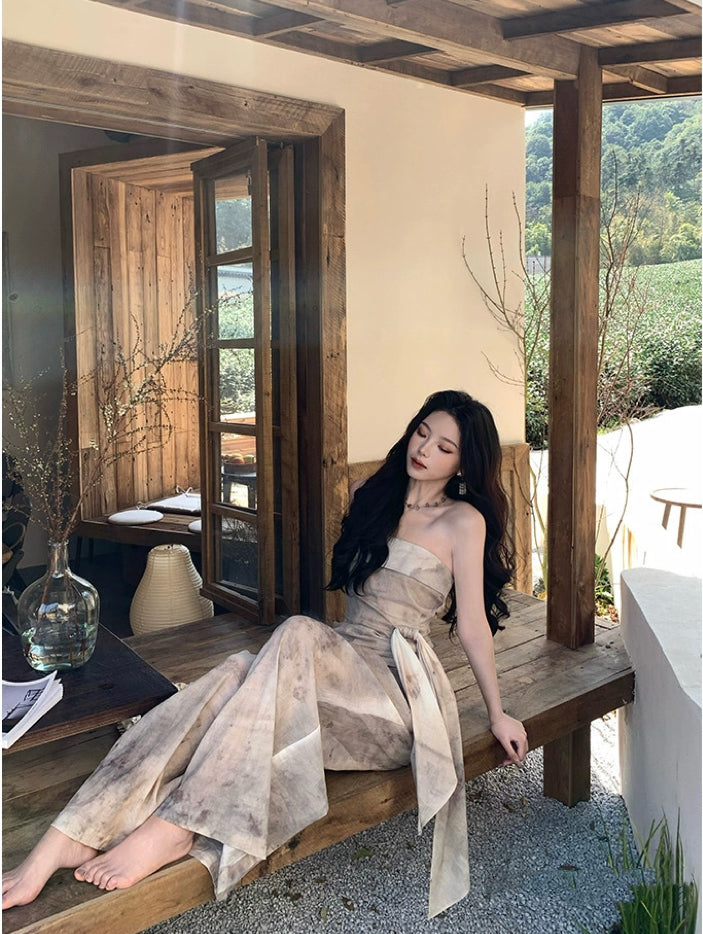 米兰假日 一字肩抹胸上衣阔腿裤套装  Milan Holiday – Off-Shoulder Bustier Top and Wide-Leg Pants Set