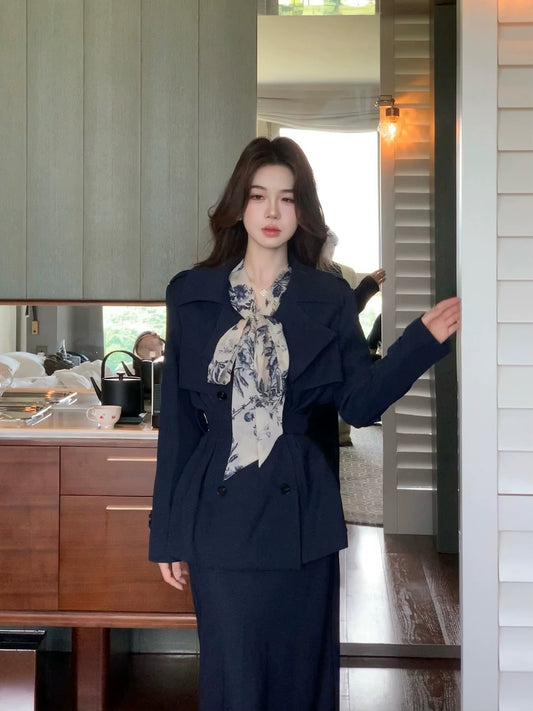 墨染花影 衬衫半裙风衣套装 Shadows of the Ink Oriental Bloom Blouse & Skirt Set