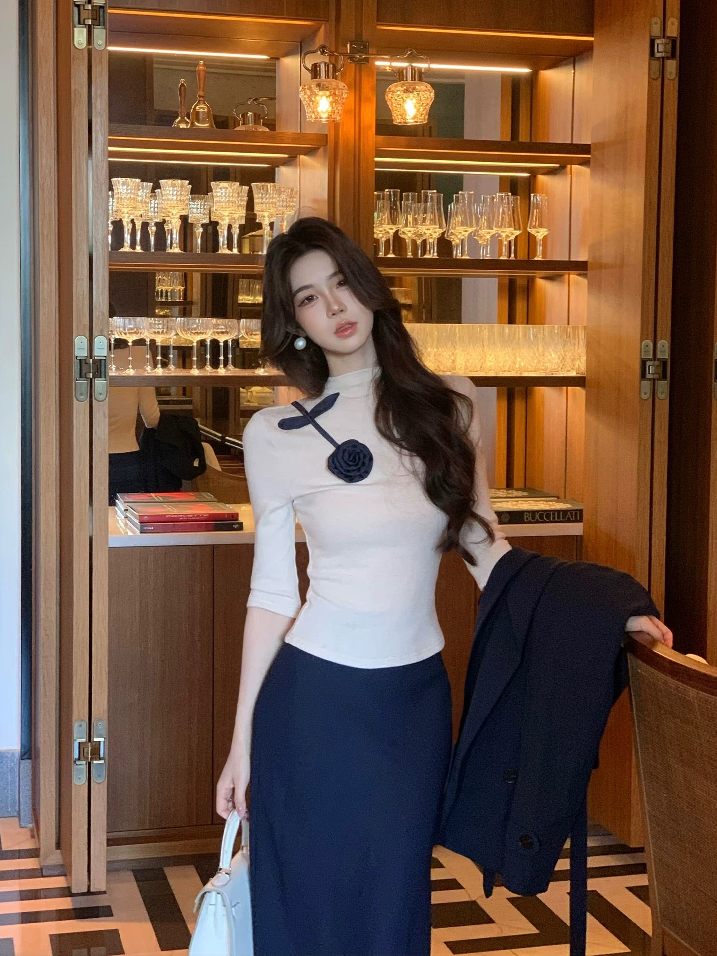 四季精英 新中式套装Urban Sophisticate 2-Piece Set Mock Neck Knit& Skirt