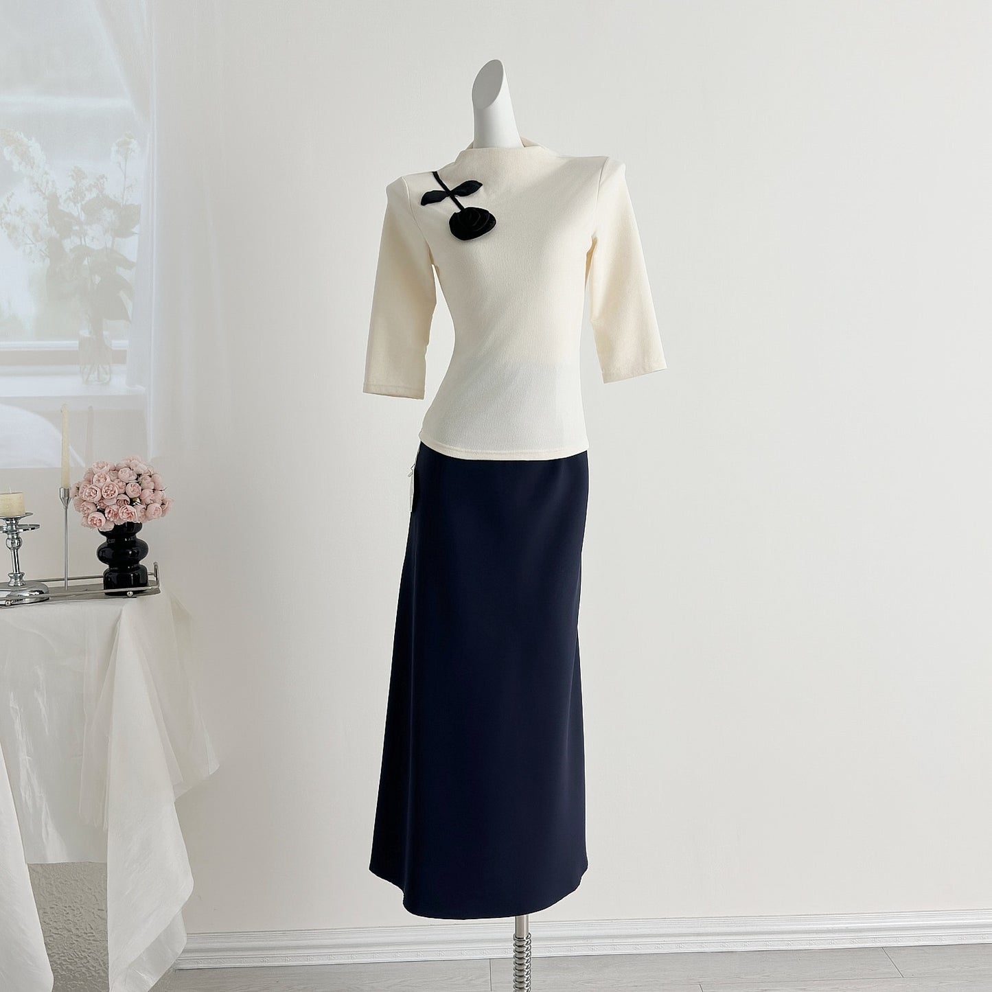 四季精英 新中式套装Urban Sophisticate 2-Piece Set Mock Neck Knit& Skirt