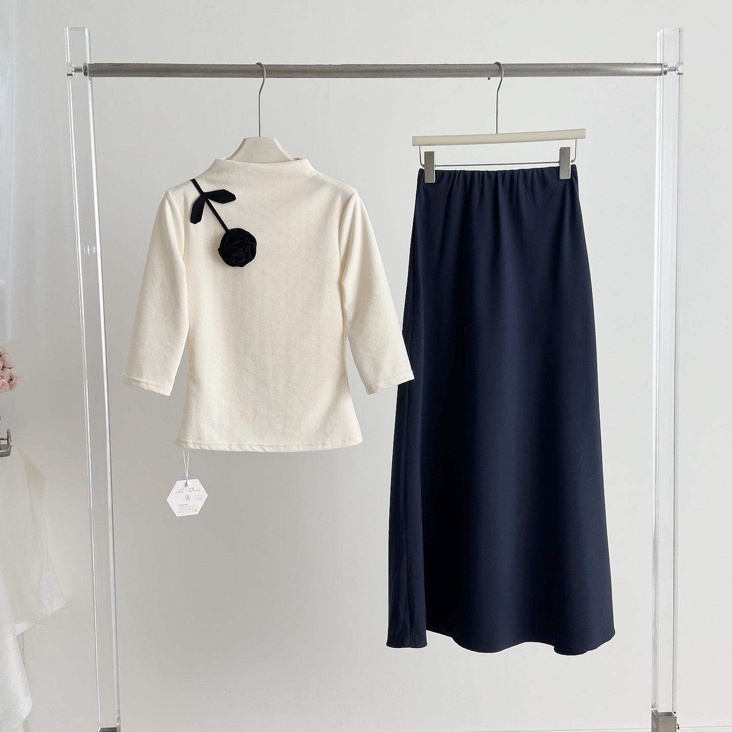 四季精英 新中式套装Urban Sophisticate 2-Piece Set Mock Neck Knit& Skirt