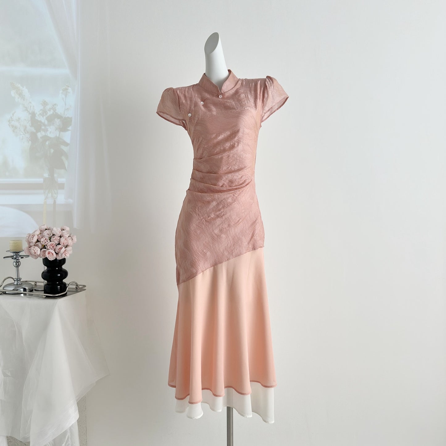 稚菊 新中式粉色旗袍 Petite Daisy Neo-Chinese Vintage Improved Qipao Cheongsam