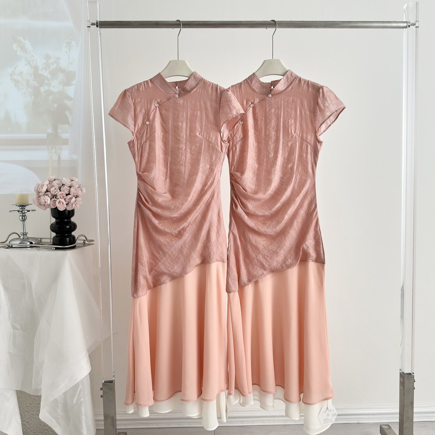 稚菊 新中式粉色旗袍 Petite Daisy Neo-Chinese Vintage Improved Qipao Cheongsam