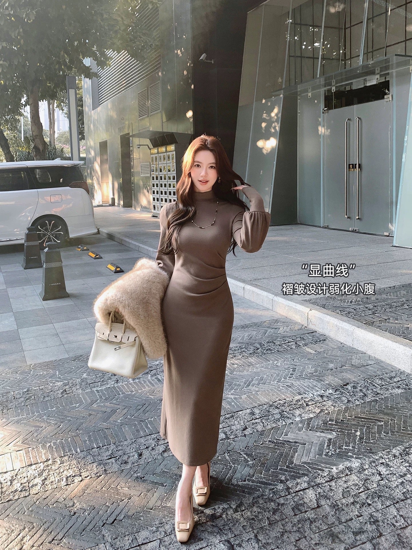 暖意浮光 Amber Warmth Lantern Sleeve & Slim-Fit Design