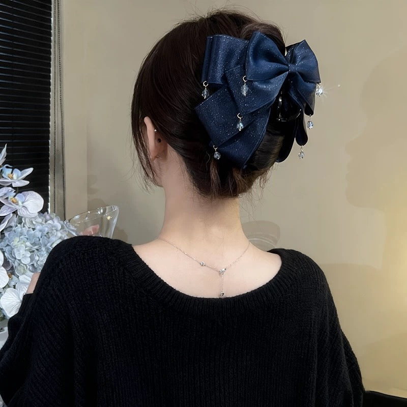 白夜梵星 浪漫气质蝴蝶结发夹 White Night Starry Romantic & Elegant Bow Hair Clip