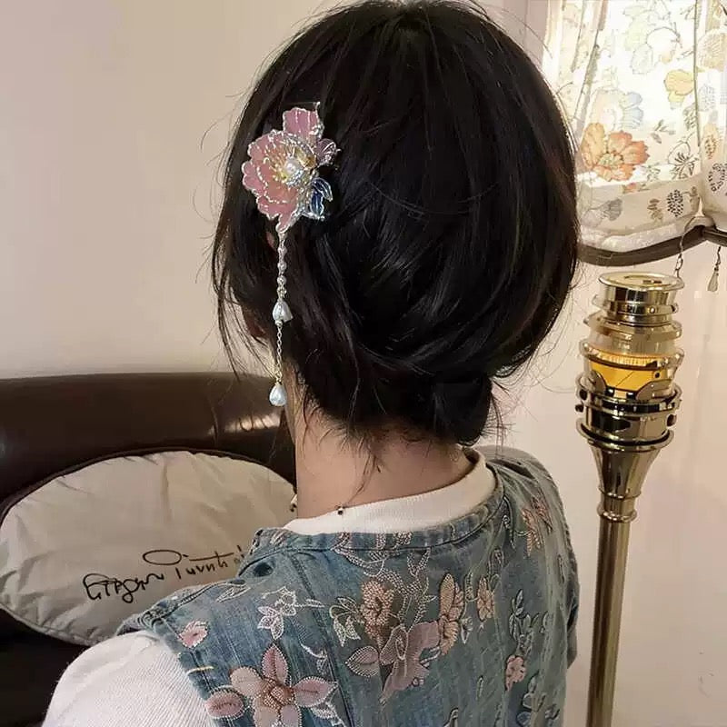 牡丹流苏 新中式粉色牡丹发簪 Peony & Tassel: New Chinese Style Pink Peony Hairpin