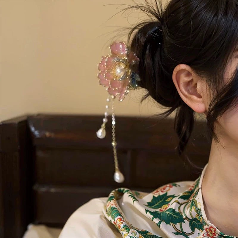 牡丹流苏 新中式粉色牡丹发簪 Peony & Tassel: New Chinese Style Pink Peony Hairpin