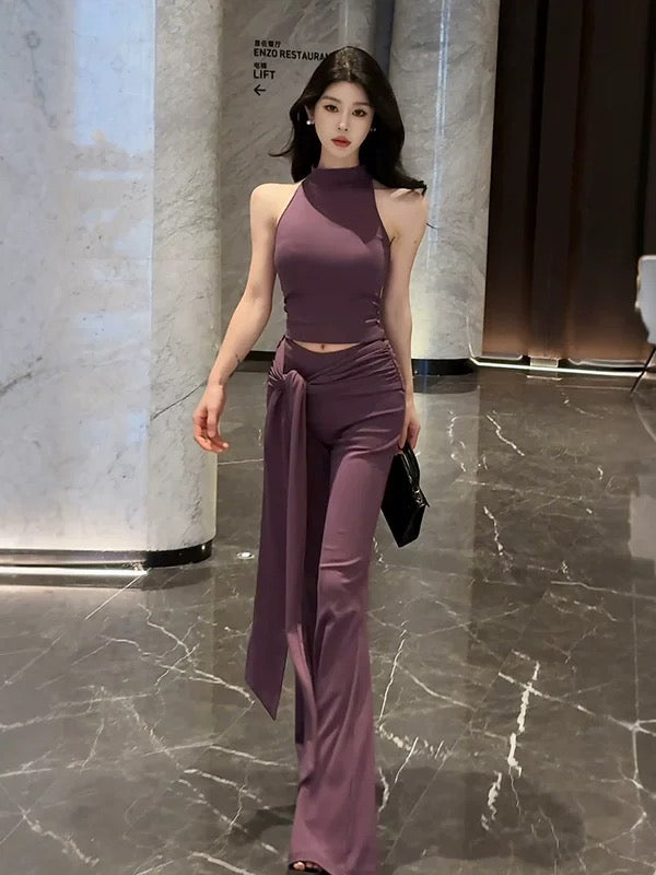 烟熏巴曼 高领无袖喇叭裤套装 Smoky Balmain-Style High Neck Sleeveless Flared Pants Set