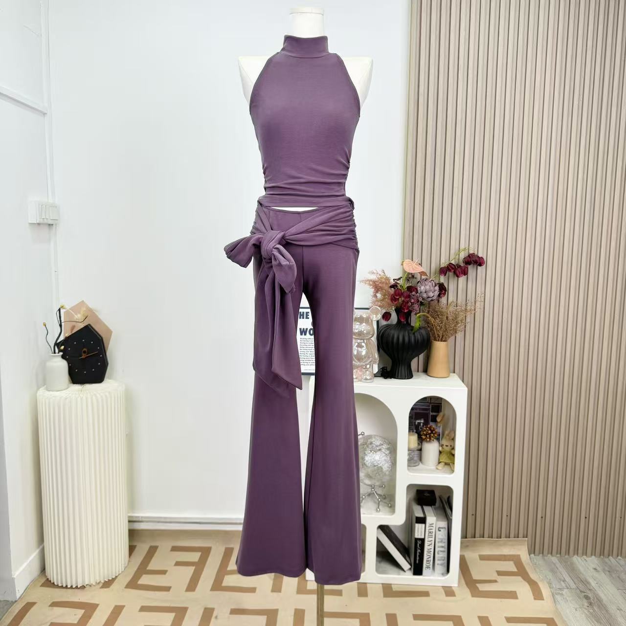 烟熏巴曼 高领无袖喇叭裤套装 Smoky Balmain-Style High Neck Sleeveless Flared Pants Set
