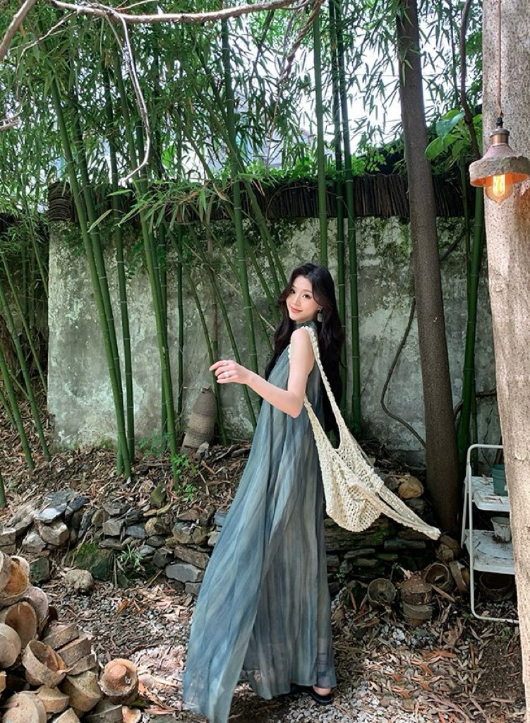绿岛森莺 高级不撞款水墨肌理连衣裙 Green Island Forest Warbler High-End Unique Ink-Wash Textured Dress