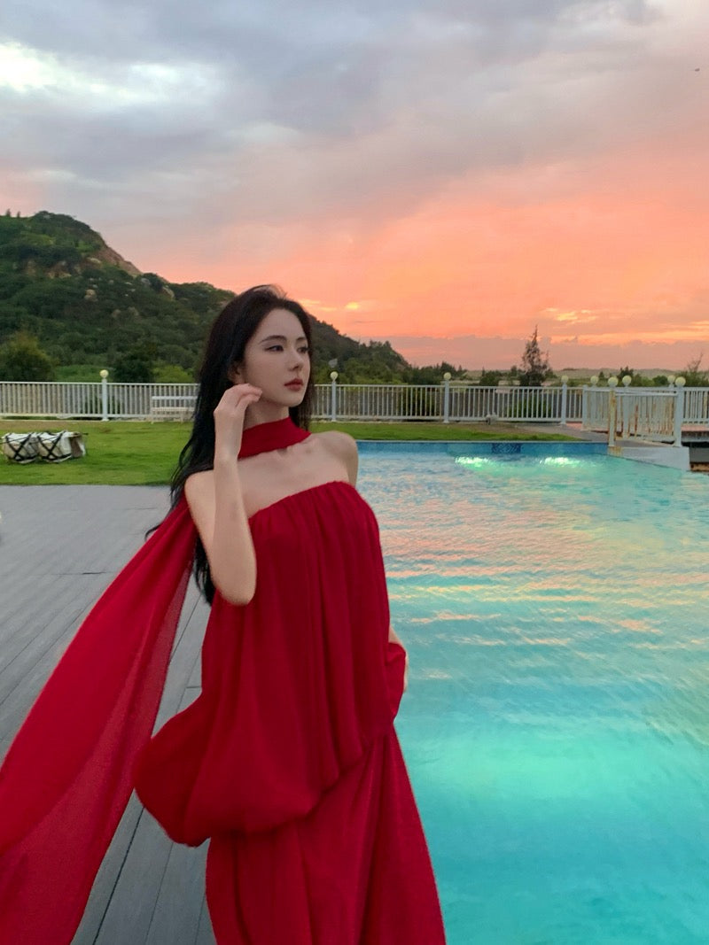 锦鲤跃 新中式红韵抹胸裙两件套 The Koi Queen | Aesthetic New Chinese Style Strapless Set