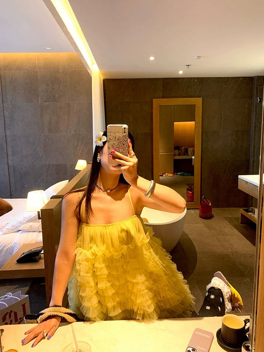 黄雀伊人 薄纱蓬蓬超上镜吊带裙 Golden Finch Beauty Tulle Puffy Photogenic Spaghetti Strap Dress