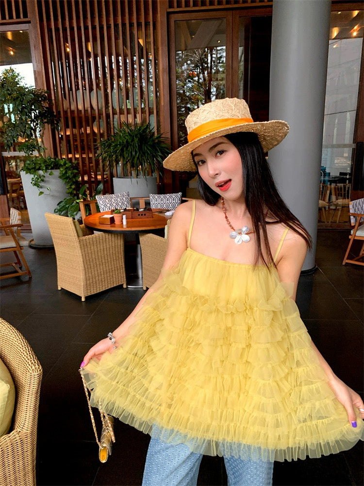 黄雀伊人 薄纱蓬蓬超上镜吊带裙 Golden Finch Beauty Tulle Puffy Photogenic Spaghetti Strap Dress