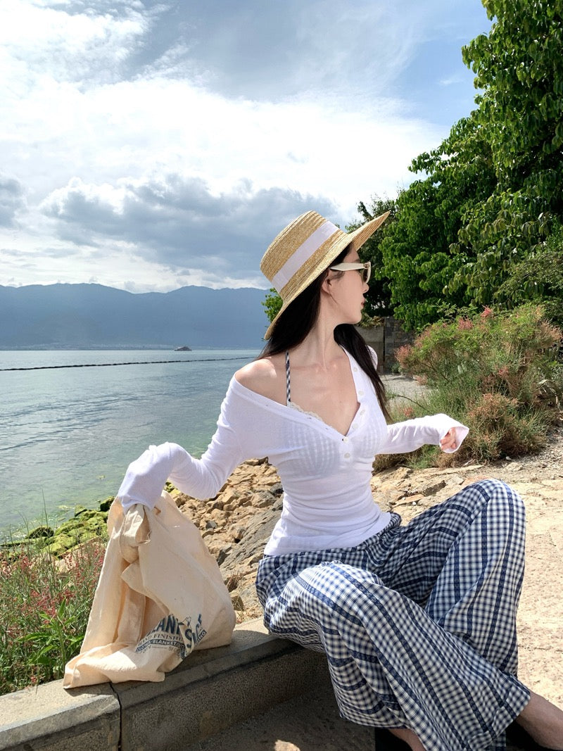 半糖主义 海边度假格纹比基尼三件套 The Sandy Checkmate | Sheer Cover-up & Plaid Bikini Combo