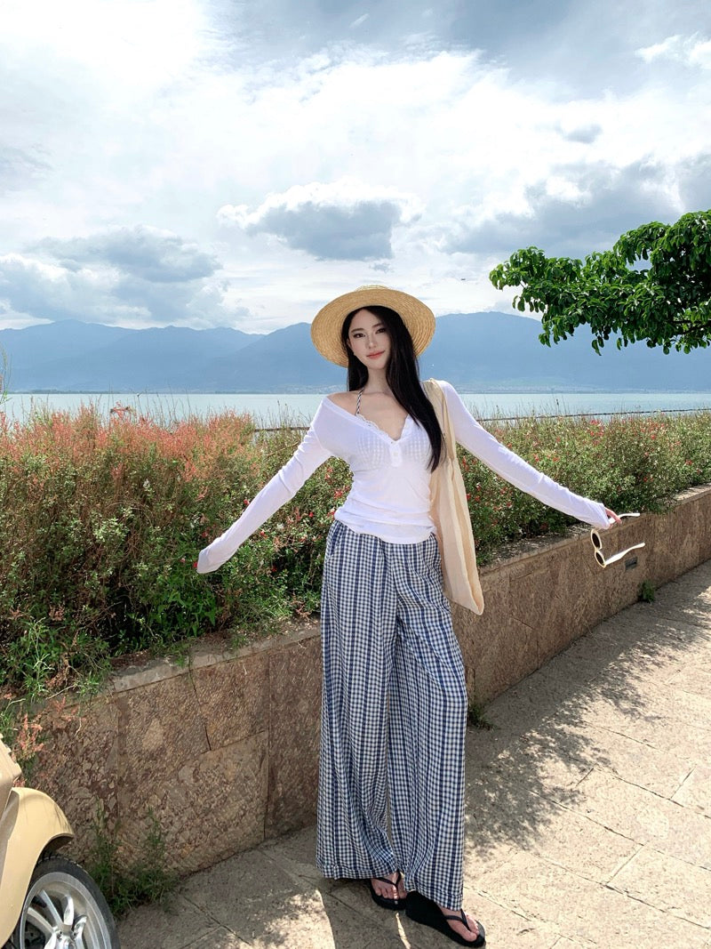 半糖主义 海边度假格纹比基尼三件套 The Sandy Checkmate | Sheer Cover-up & Plaid Bikini Combo