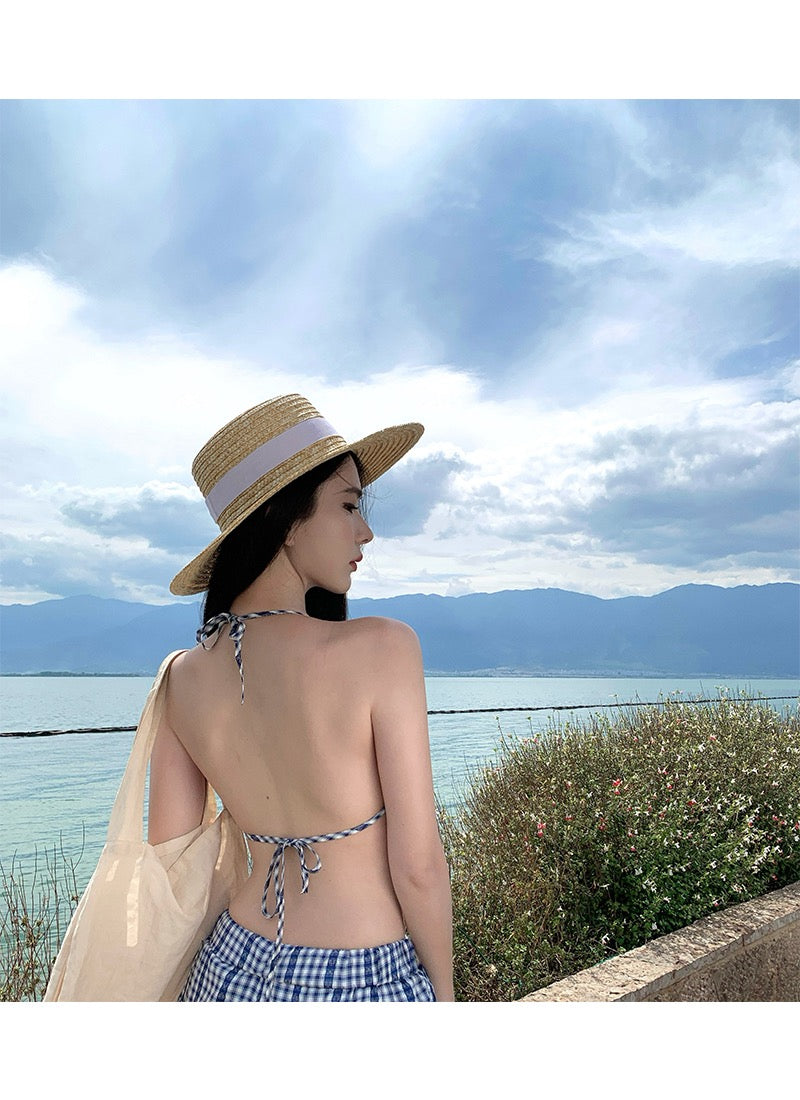 半糖主义 海边度假格纹比基尼三件套 The Sandy Checkmate | Sheer Cover-up & Plaid Bikini Combo